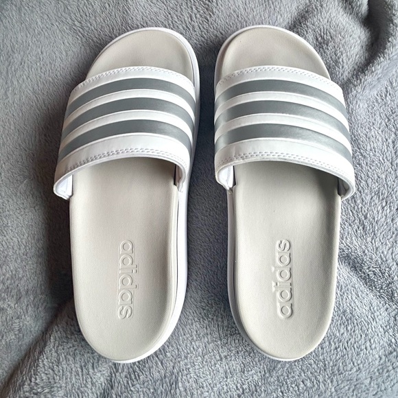 Adidas Platform Slides White Silver Size 9 - Picture 10 of 16